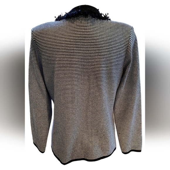 Exclusively Misook Petite Fringe Stripe Button Cardigan Jacket Topper S - Picture 3 of 4